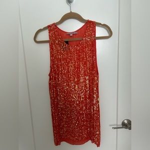 Calypso St. Barth, Orange Sequin Tank Top, Size M